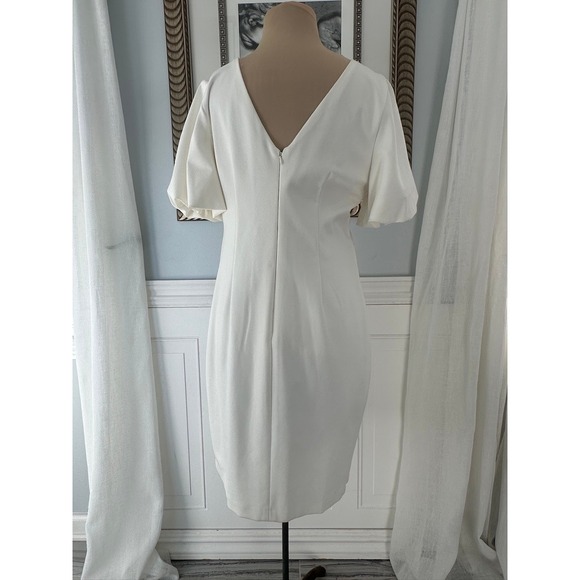 GUESS White V-Neck Ruched Bust Puff Sleeve Midi Dress Size 14 - Picture 3 of 5